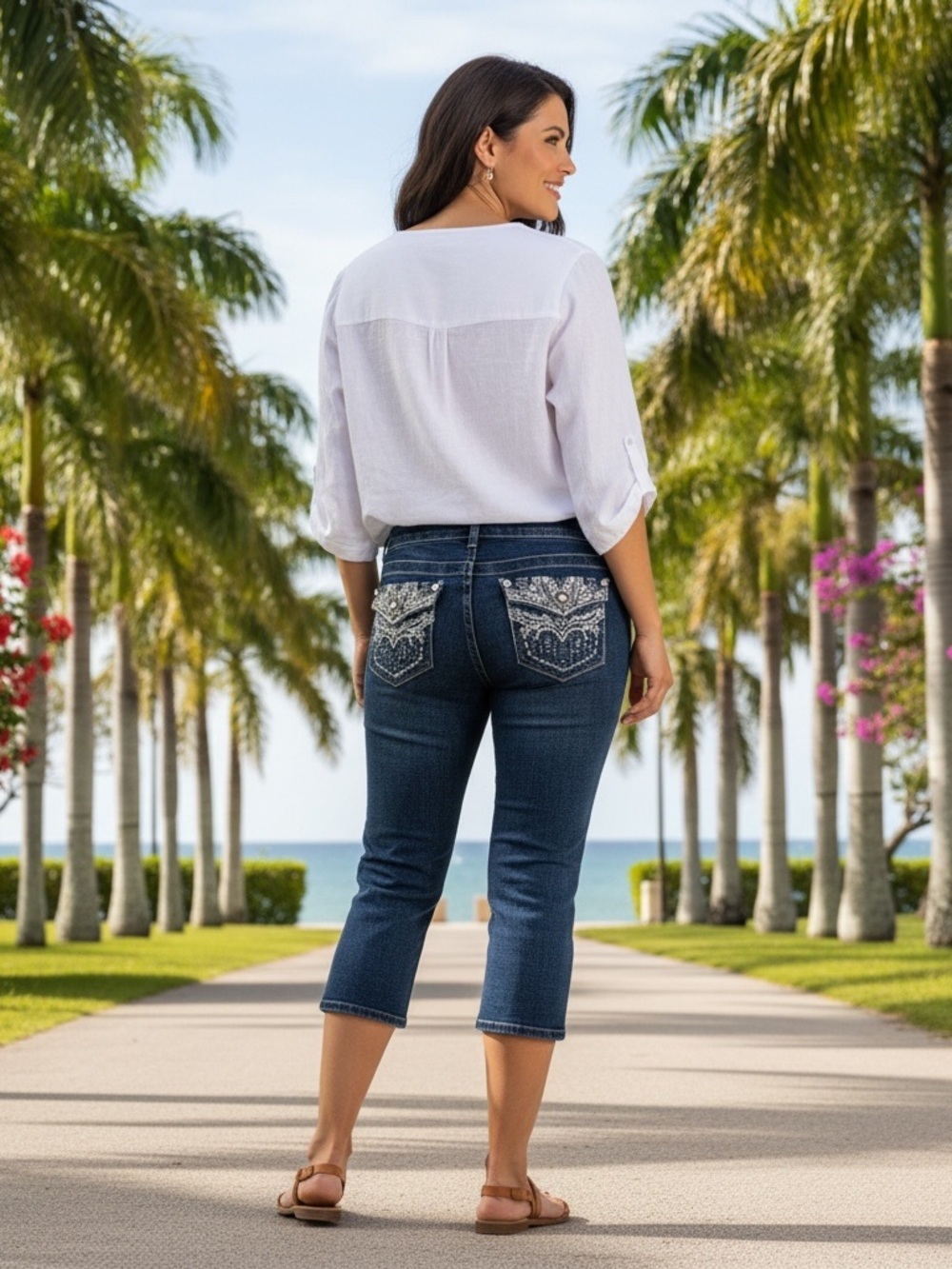 WallFlower cropped/capri jeans with embellished flap back pockets